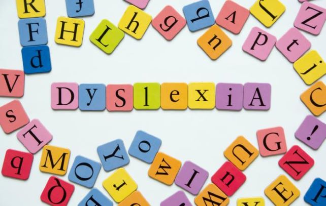 Dyslexia spelled in rainbow letter